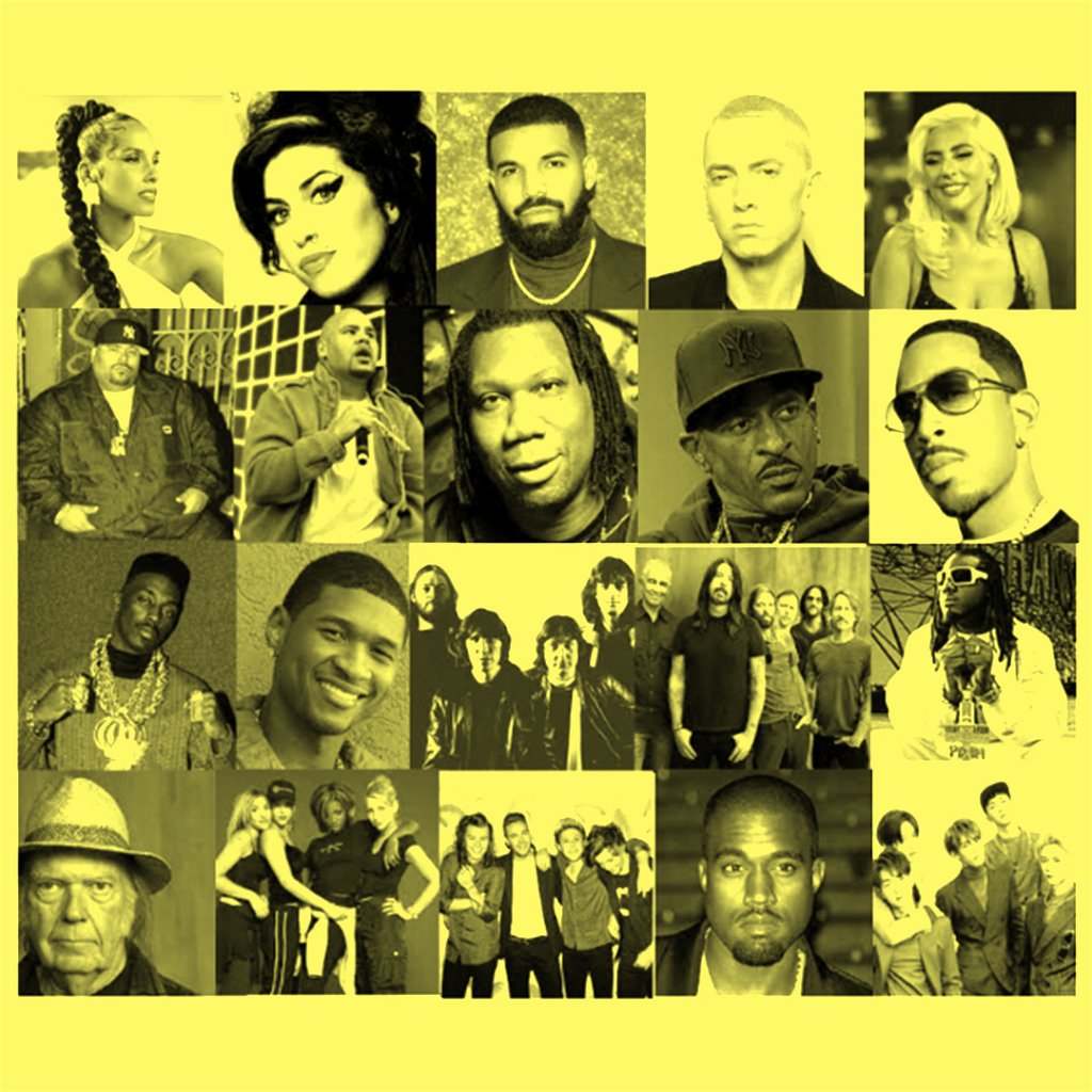 Collage of prominent artists our experts have worked with including Eminem