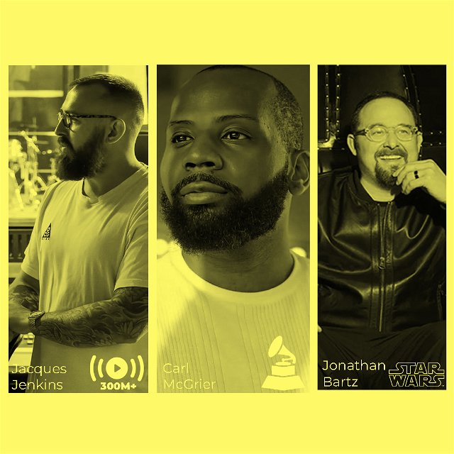PIVODIO Experts: Jacque Jenkins, Producer & Engineer with over 300 million streams; Carl McGrier, Grammy-Award-winning Producer and Composer; Jonathan Bartz, composer known for Star Wars